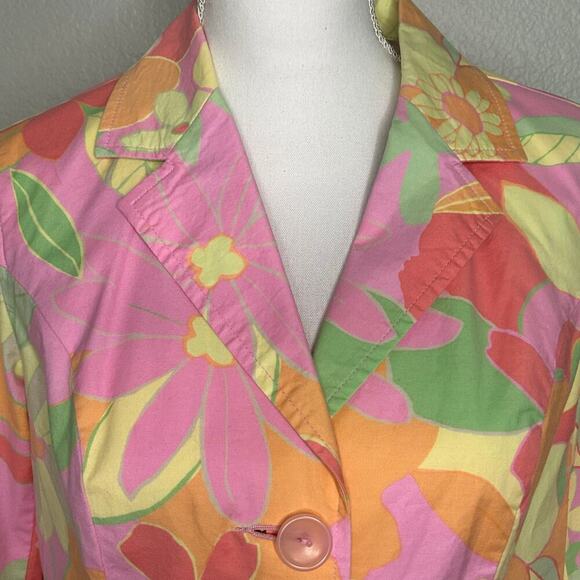 Sigrid Olsen pastel multicolor floral 3/4 sleeve cotton spring blazer size 8 - Picture 2 of 10